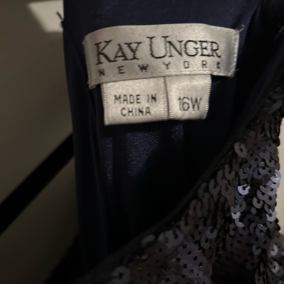 Kay Unger Navy Blue Sequin Formal Gown | Cap Sleeve | Scoop Neck | Sz 16 | A06 - Picture 9 of 12